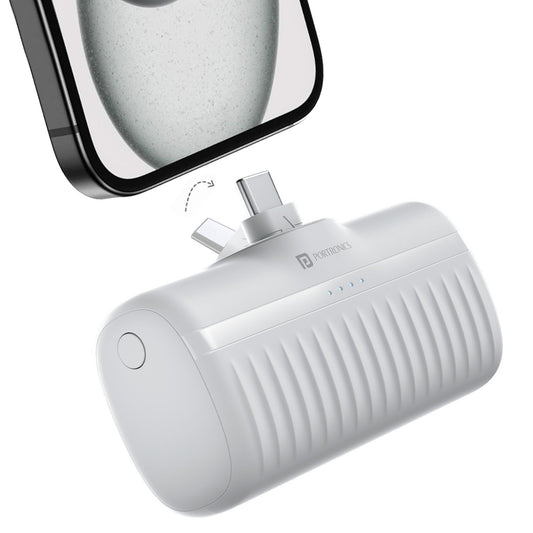 Portronics POR-2667 Power Pebble 5000mAh 20W Fast Charging Nano Powerbank, in-Built Foldable Type C Input/Output Pin, Type C PD Output, LED Battery Indicator (White)