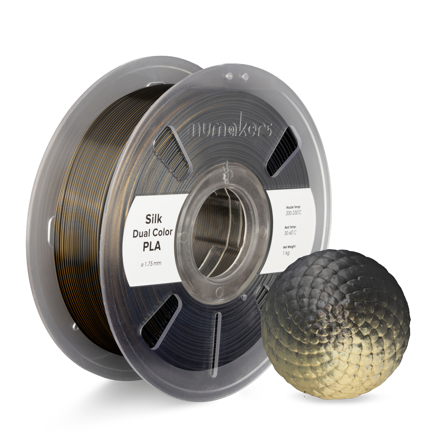 Numakers Dual-Color Silk PLA Filament – Black-Gold – 1.75 mm / 1 kg