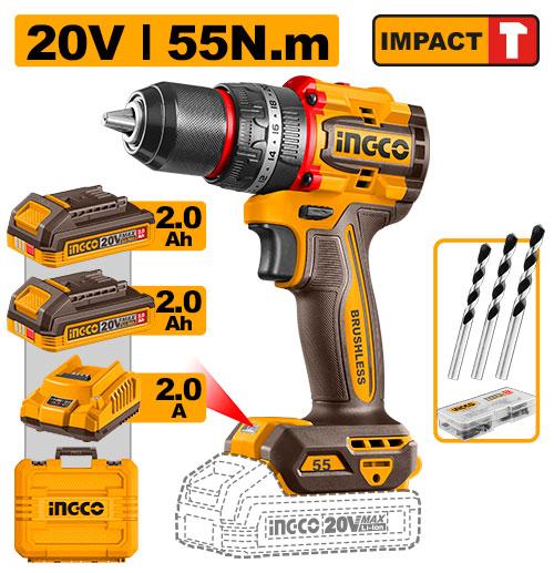 INGCO CIDLI20558 Cordless Impact Drill 13 mm Chuck Size 20 V and 2000 RPM With Battrey & Charger