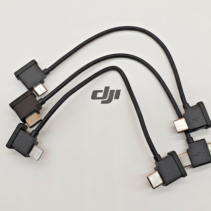DJI cable with multiple connectors on a light gray background