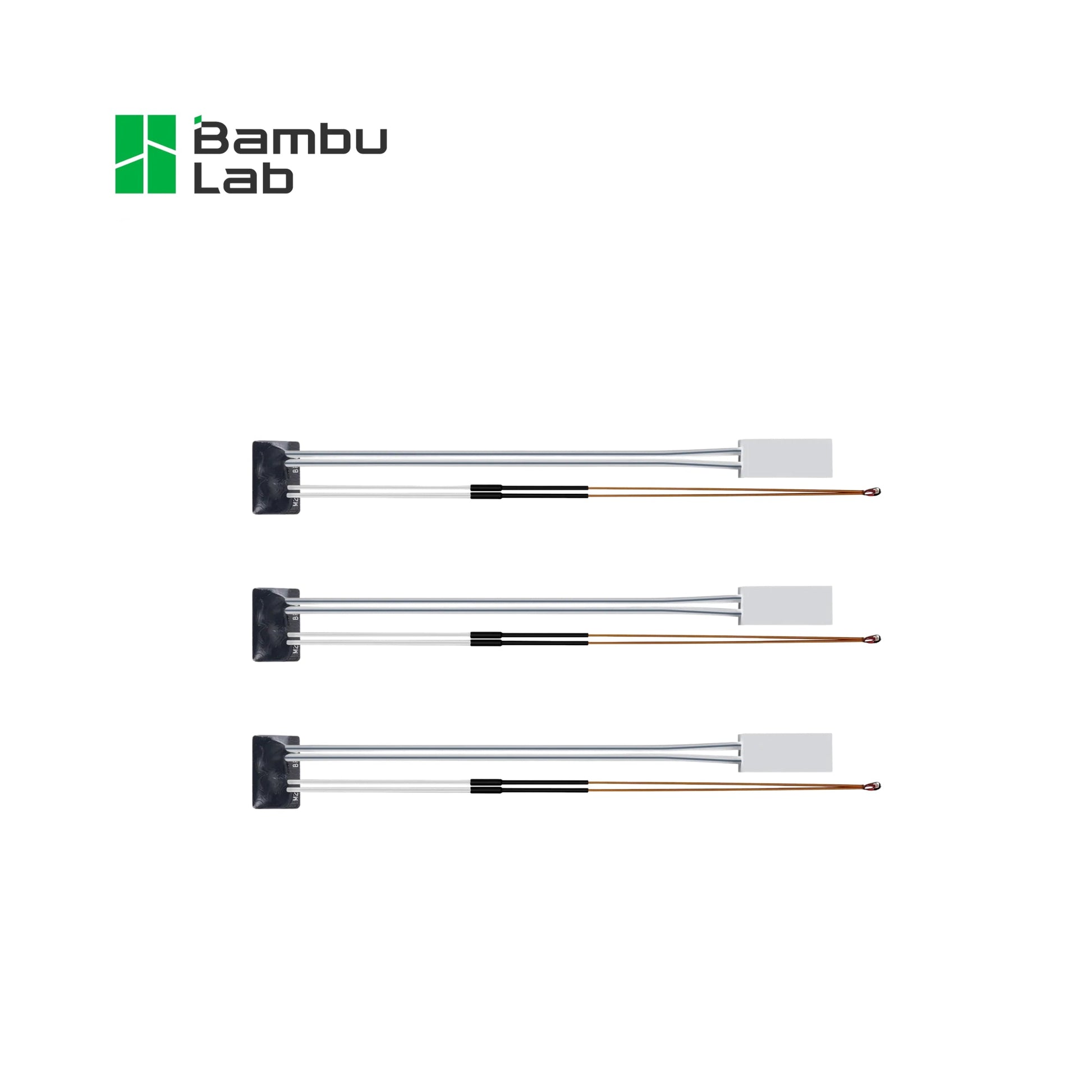 Three temperature sensors shown horizontally on a white background, with the Bambu Lab Official Distributor logo in the top-left corner.