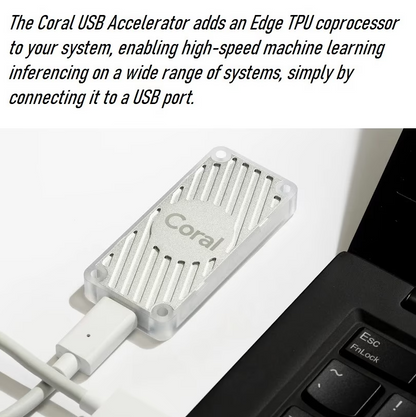 Coral USB Accelerator - Edge TPU ML Coprocessor for Raspberry Pi 4/5, Linux, Windows, Mac | 4 TOPS @ 2W for TensorFlow Lite Models