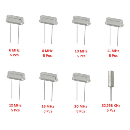 Elepak Crystal DIP Pak 32.768 KHz to 20 MHz 40 Pcs 8 Values