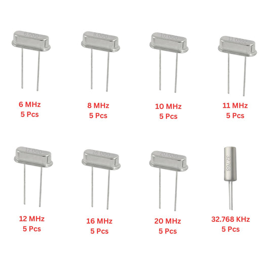 Elepak Crystal DIP Pak 32.768 KHz to 20 MHz 40 Pcs 8 Values