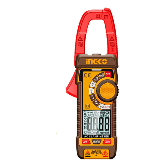 INGCO DCM62002 Digital Clamp Meter, 400A AC/DC, True RMS, 4000 Counts, LCD Backlit Display, Auto Shutdown