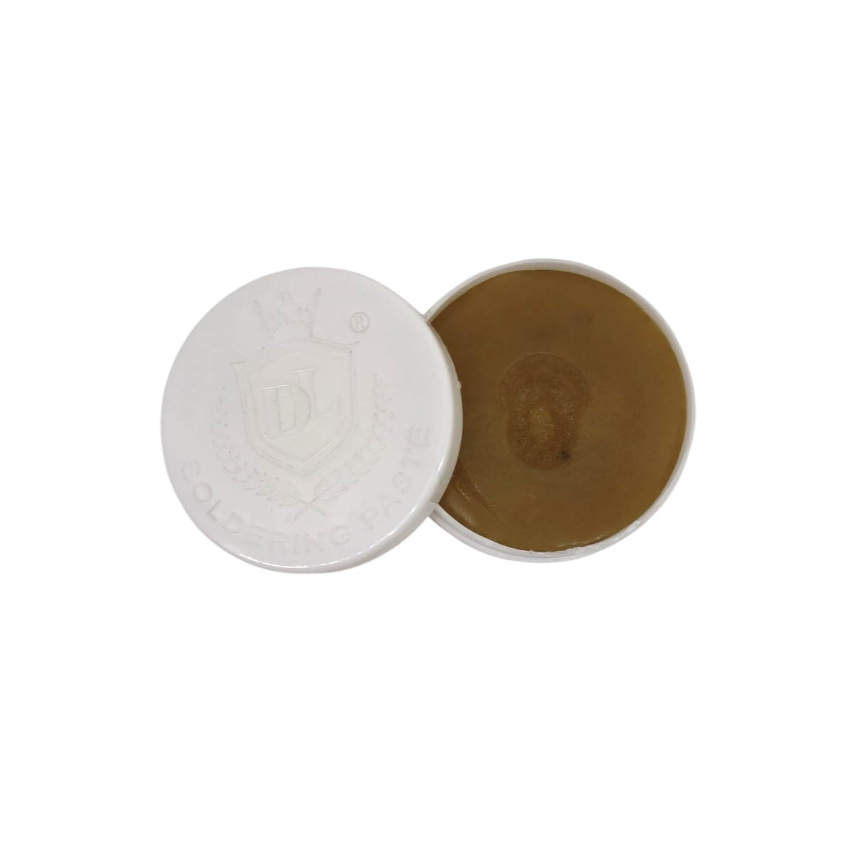 Two round coasters, one white and one brown, on a white background