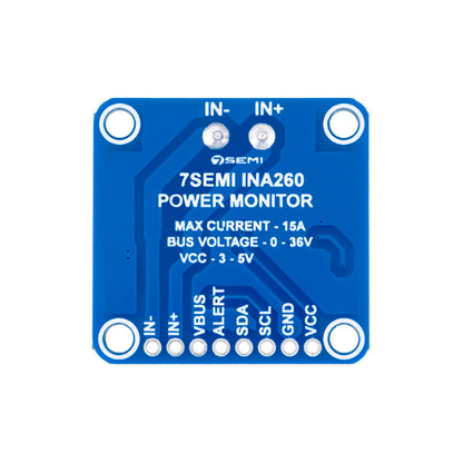 7Semi INA260 High Precision I2C Current Voltage and Power Monitor Module with Integrated 2mΩ Shunt, 15A, 36V
