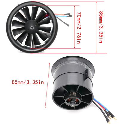 YSIDO 2842-2350kv-6s 70mm RC EDF Motor Duct Fan 12-Blades with 2S-7S 80A ESC Brushless Power for RC JET Aircraft Airplane EDF Plane Parts