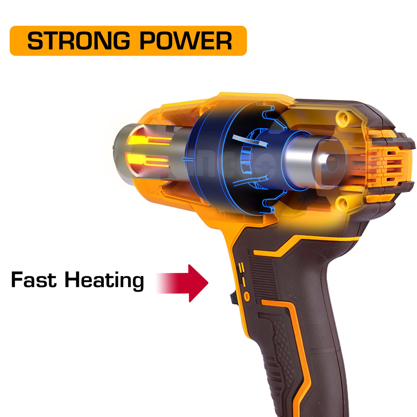 INGCO HGLI20025 20V Cordless Heat Gun With 3 PCS Nozzles, 4.0Ah Battery & Charger