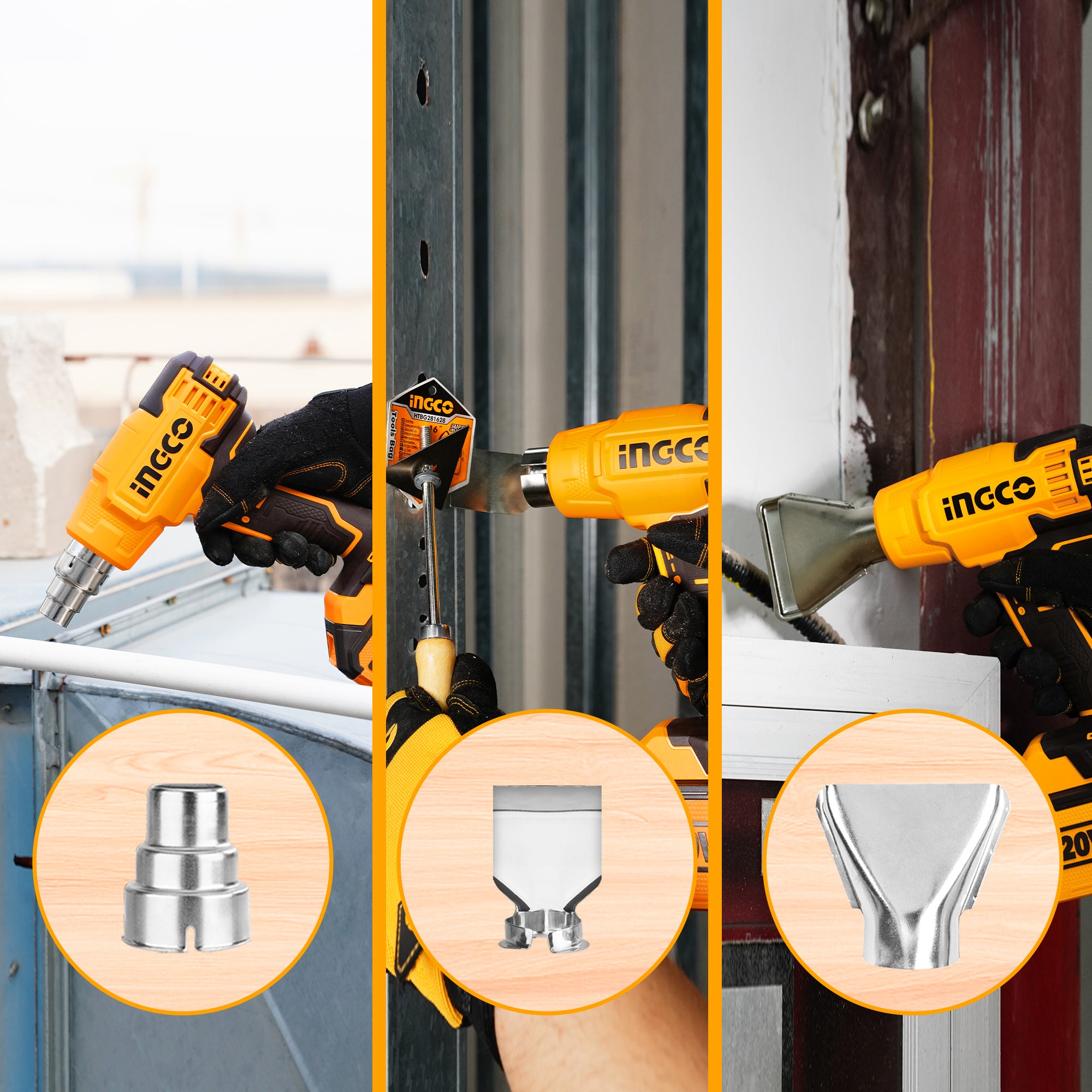 INGCO HGLI20025 20V Cordless Heat Gun With 3 PCS Nozzles, 4.0Ah Battery & Charger