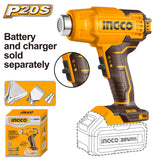 INGCO HGLI20025 20V Cordless Heat Gun With 3 PCS Nozzles, 4.0Ah Battery & Charger