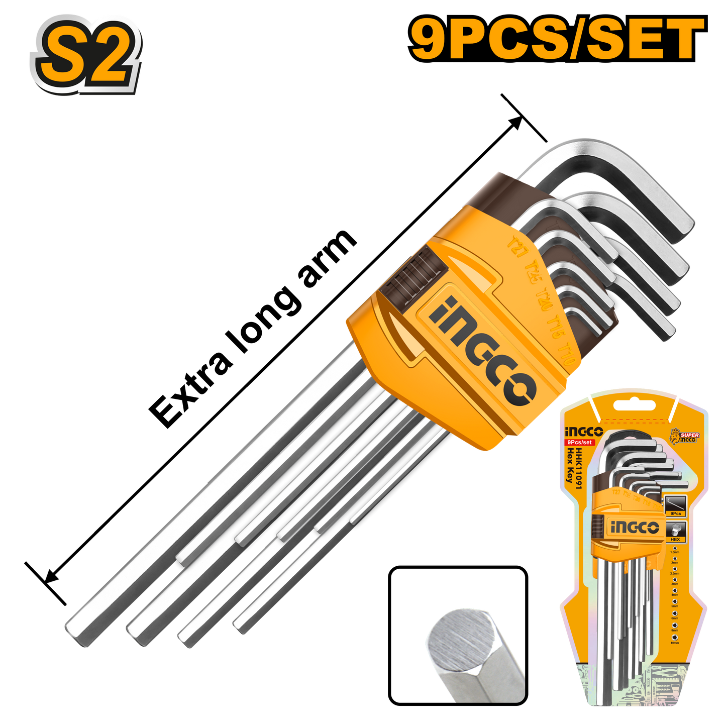 INGCO HHK11092 9 Pcs Hex Key Set