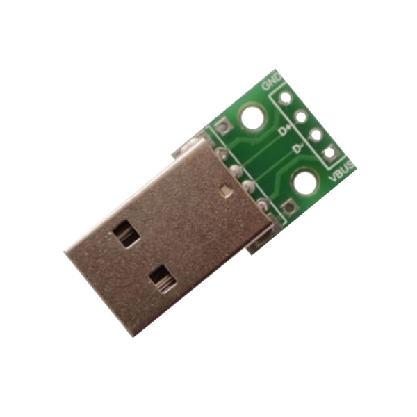 USB connector attached to a small circuit board on a white background