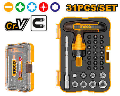 INGCO HKSDB0318 31 Pcs T-handle Wrench Screwdriver and Bits Set
