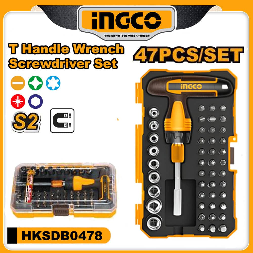 INGCO HKSDB0478 47 Pcs T-Handle Wrench Screwdriver Set