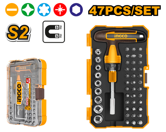 INGCO HKSDB0478 47 Pcs T-Handle Wrench Screwdriver Set