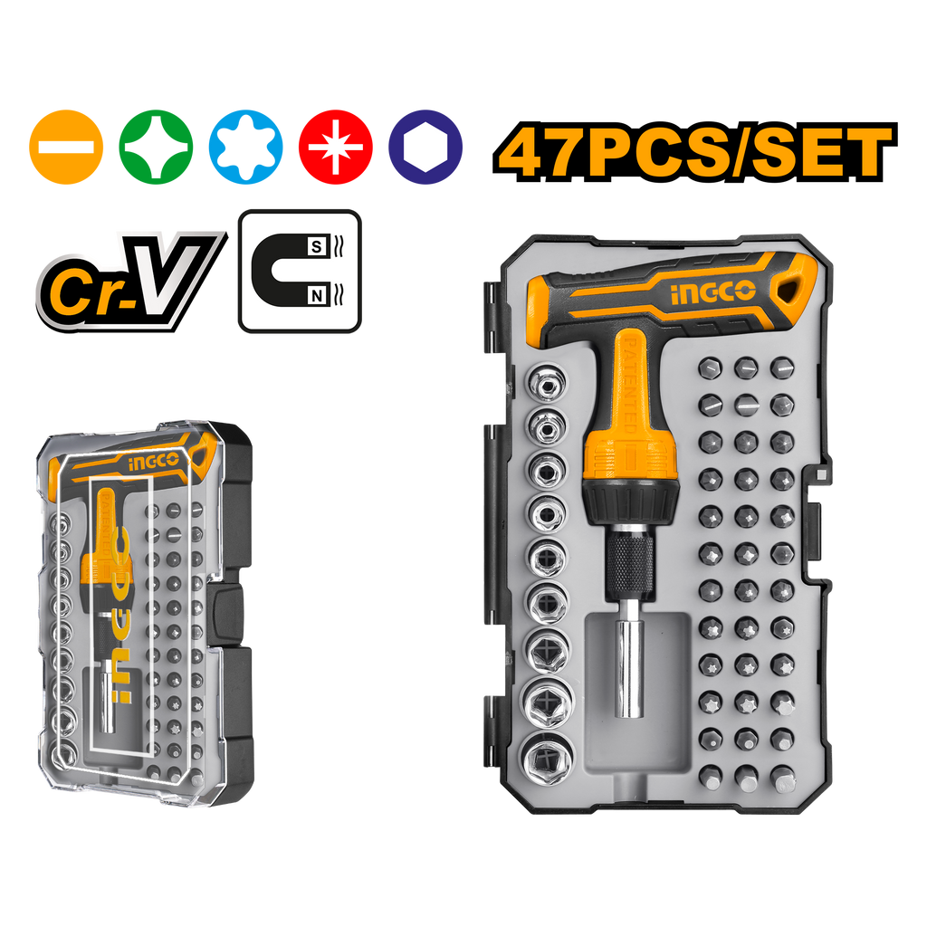 INGCO HKSDB0478 47 Pcs T-Handle Wrench Screwdriver Set
