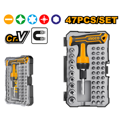INGCO HKSDB0478 47 Pcs T-Handle Wrench Screwdriver Set
