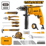 INGCO HKTHP11151 Impact Drill 680w with 115 Pcs Tools Set
