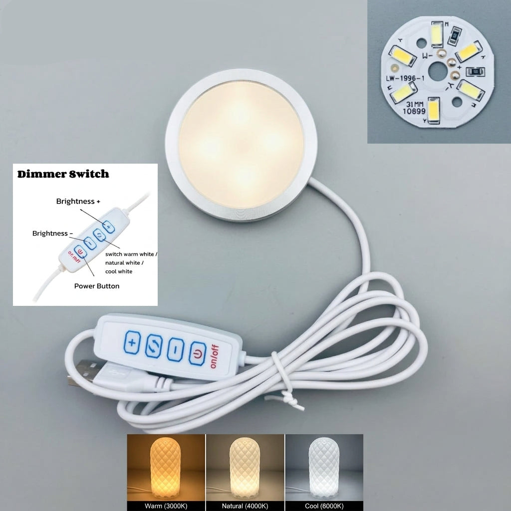USB LED puck light, warm and cool white, 60 mm silver shell