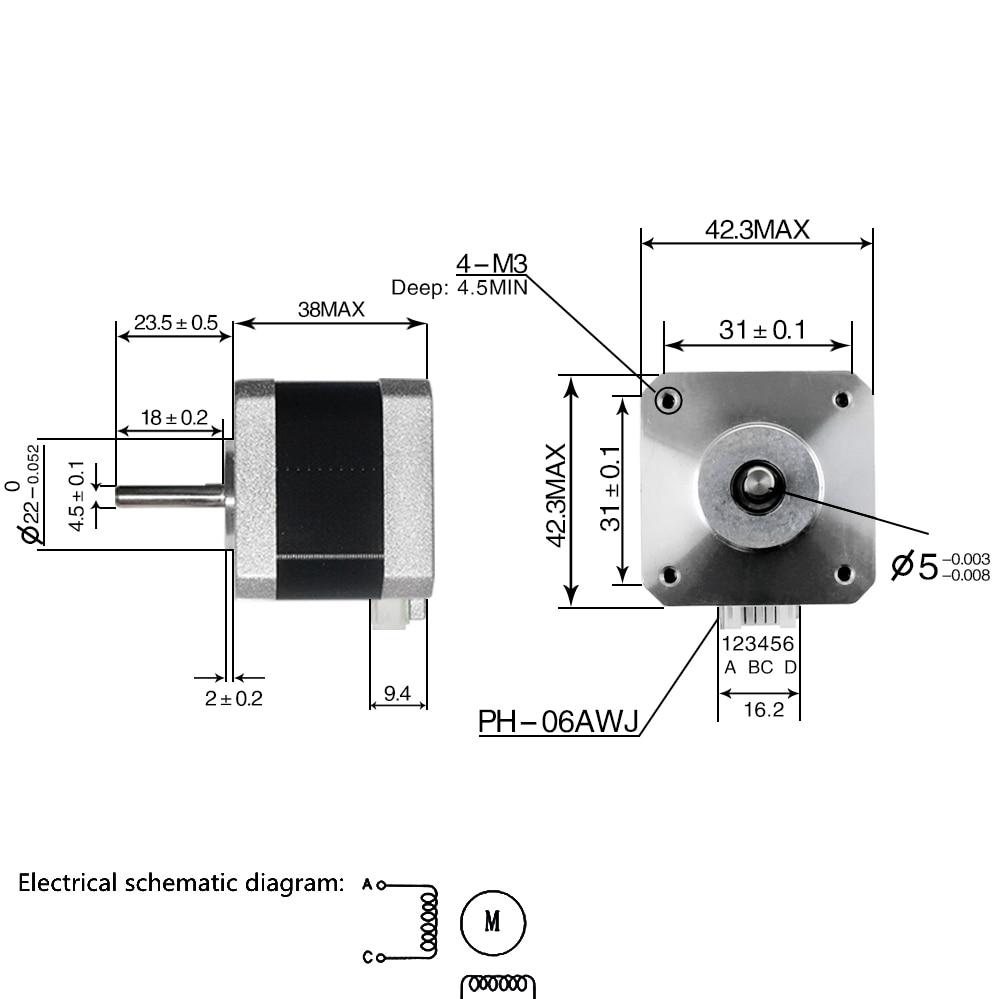 NEMA 17 17HS4401 Stepper Motor (4.4 kg-cm) - 40mm- D Shaft