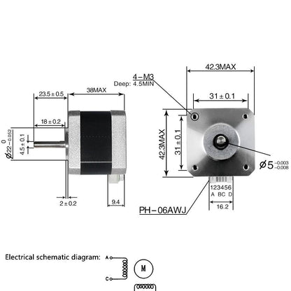 NEMA 17 17HS4401 Stepper Motor (4.4 kg-cm) - 40mm- D Shaft