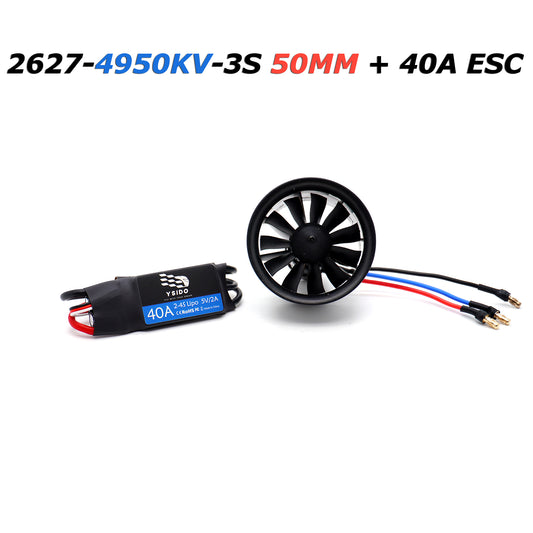 YSIDO 2627-4950kv-3s 50mm RC EDF Motor Duct Fan 11-Blades with 2S-4S 40A ESC Brushless Power for RC JET Aircraft Airplane EDF Plane Parts