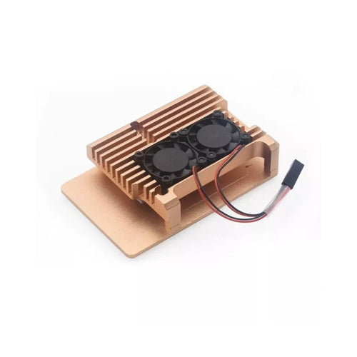 Aluminum Case with Dual Cooling Fan Metal Box Gold Shell for RPI 4B (with Dual Fan) Raspberry Pi 4 Model B