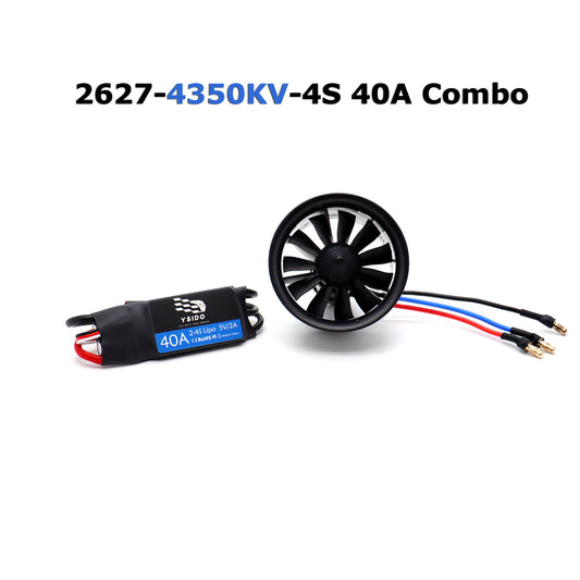 YSIDO 2627-4350kv-4s 50mm RC EDF Motor Duct Fan 11-Blades with 2S-4S 40A ESC Brushless Power for RC JET Aircraft Airplane EDF Plane Parts