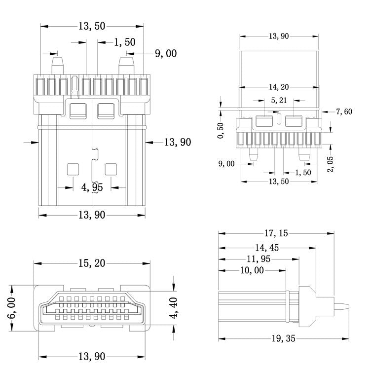 HDMI Gold Plated HDMI A Type 19 Pin Male Plug HDMI Connector with Dust Cap & Wire Clip