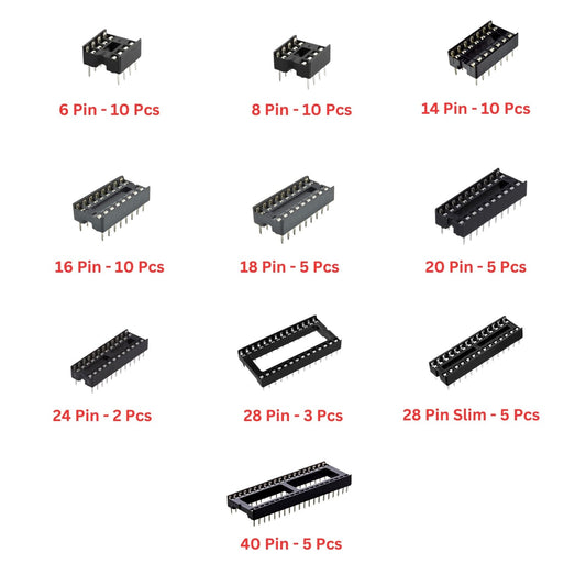 Elepak Low Profile IC Socket Pak 6 to 40 Pin 2.54mm 65 Pcs 10 Types