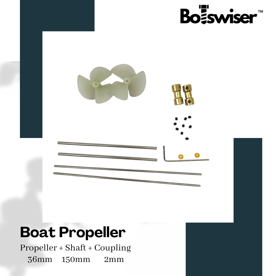 RC Boat DIY Propeller Drive Kit 42mm 3 Blade Propeller + Shaft + Coupling Set CW CCW Fully Submerged Nylon Paddle Marine Propeller Shaft (1 Pair)