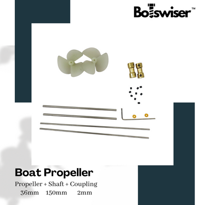 RC Boat DIY Propeller Drive Kit 42mm 3 Blade Propeller + Shaft + Coupling Set CW CCW Fully Submerged Nylon Paddle Marine Propeller Shaft (1 Pair)