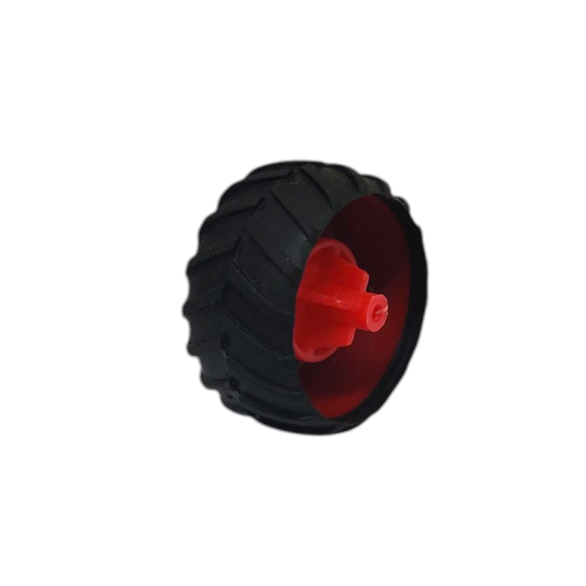 Black wheel with red center on a white background