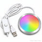 A round RGB LED light panel with a brushed silver metal rim and a white USB cable with an inline switch, shown on a white background.