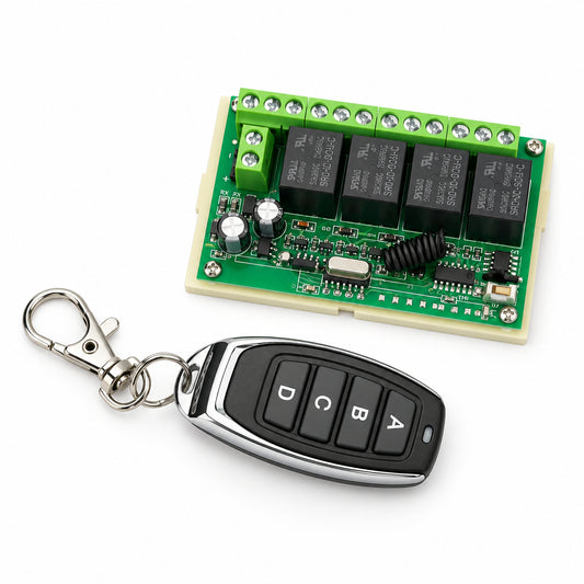4CH 12V 20A RF Wireless Remote Control Switch Relay Module | RF Transmitter + Receiver