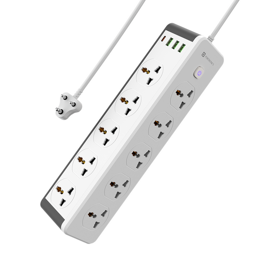 Portronics POR 2072 Power Plate 14 Extension Board with 10 Universal Sockets, 25W Type-C PD, 3 USB Charging Ports, 3 Meter Long Cord, 2500 Watts, 2.1 Amp USB Output, Multi Plug for Home Appliances (White)