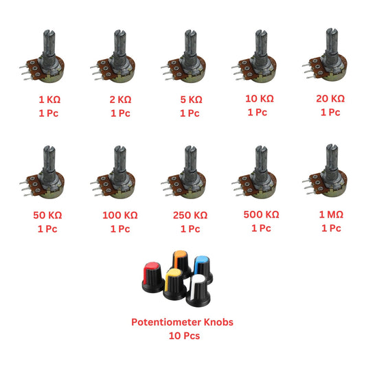 Elepak EP41 Linear Potentiometer with Knob Pak 1K to 1M 10 Pcs 10 Values