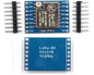 Ai-Thinker LoRa Ra-02 SX1278 433MHZ Long Range RF Wireless Spread Spectrum Transmission Module, featuring a blue PCB with a spring antenna, arranged pins for connection, and a label with model details.