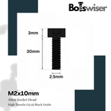 M2.5x30mm Hex (Allen) Socket Head High Tensile(12.9) Black Oxide Screw (Pack of 10)