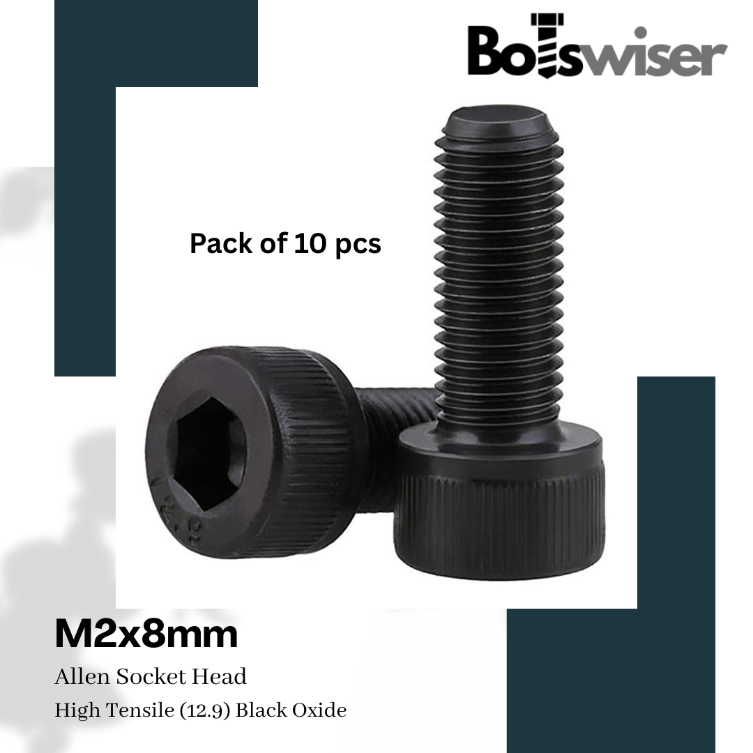 M2x8mm Hex (Allen) Socket Head High Tensile(12.9) Black Oxide Screw (Pack of 10)