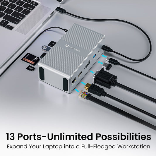 Portronics POR-3248 Mport Vault 13-in-1 USB-C Metal Docking Station (Grey)