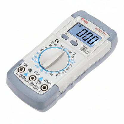 Digital multimeter with an LCD screen, dual-slope integrating A/D converter system, and various measurement settings displayed on the screen.
