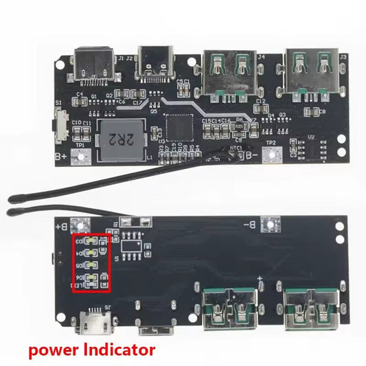 22.5W 5-Port Bidirectional Fast (QC4+PD3.0) Mobile Power Bank Charging Discharging Module with LED and NTC Temperature Protection