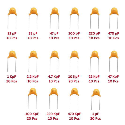 Elepak Mylar Disc Capacitor Pak 22pF to 1µF 200 Pcs 16 Values