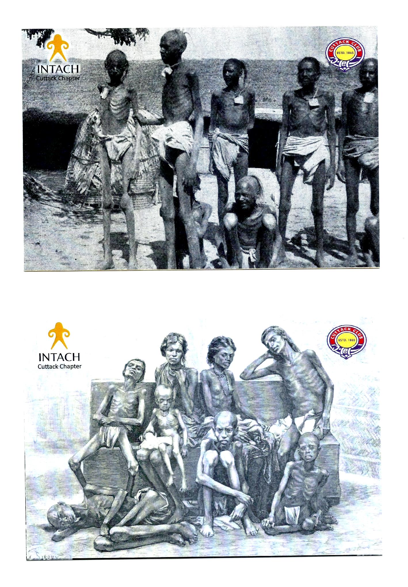 156th ANNIVERSARY OF THE GREAT ORISSA FAMINE OF 1866 (NA'ANKA DURBHIKSHYA) BY INTACH, CUTTACK CHAPTER : SET OF 12 COLOURED PICTURE POST CARD