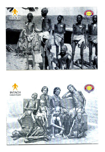156th ANNIVERSARY OF THE GREAT ORISSA FAMINE OF 1866 (NA'ANKA DURBHIKSHYA) BY INTACH, CUTTACK CHAPTER : SET OF 12 COLOURED PICTURE POST CARD