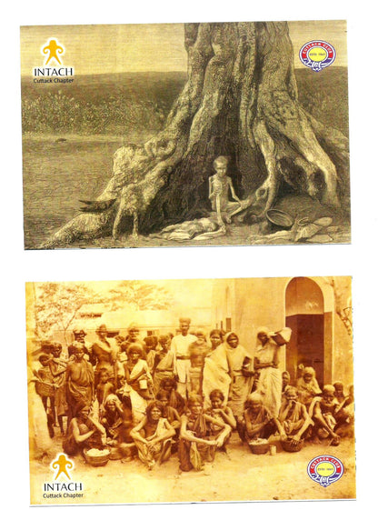 156th ANNIVERSARY OF THE GREAT ORISSA FAMINE OF 1866 (NA'ANKA DURBHIKSHYA) BY INTACH, CUTTACK CHAPTER : SET OF 12 COLOURED PICTURE POST CARD