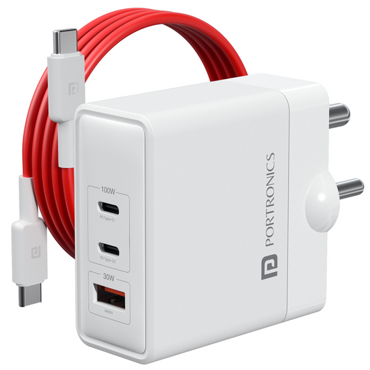 Portronics POR 2492 Adapto 100 W 2 Type C Port, 1 USB Port Type C to Type C 100W Charging Cable