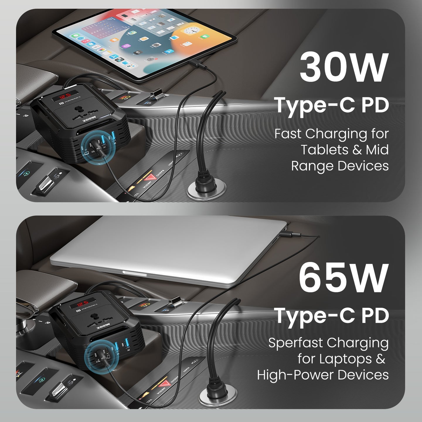 Portronics POR-3247 Car Power III Pro – 3-in-1 Car Charger with Dual USB & Type-C PD Fast Charging